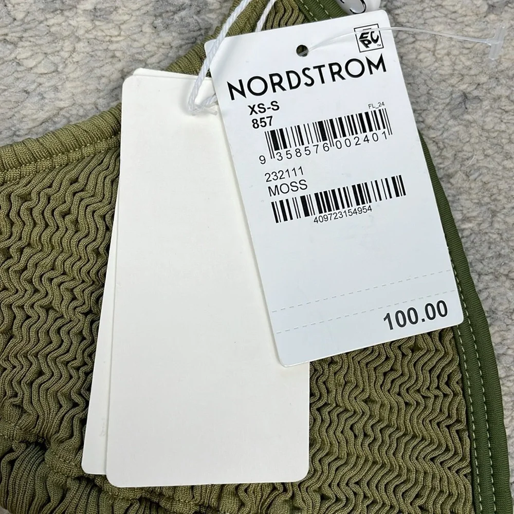 NWT Cleonie Bells Bikini Top Knit Moss Green Triangle Halter Sz XS S